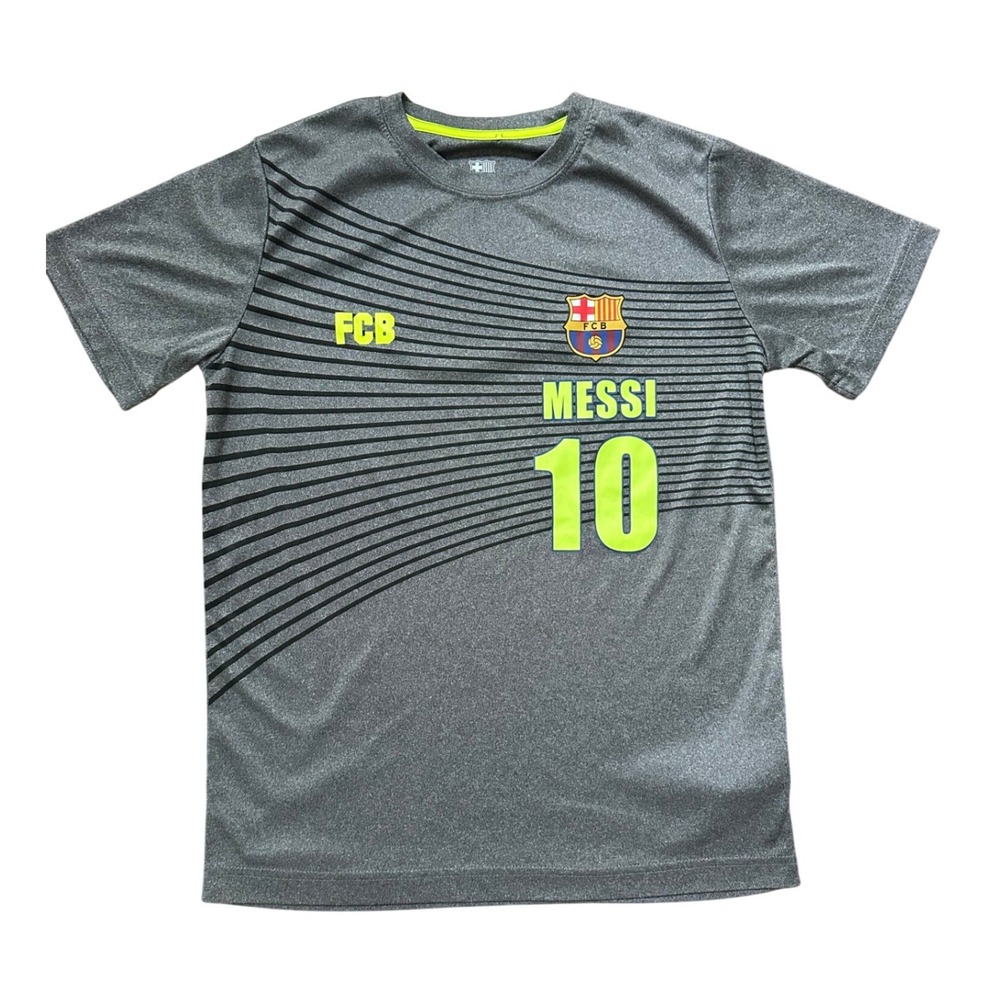 FCB Yourh Gray Barcelona Messi Soccer/ Futbol Dri Fit Short Sleeve Shirt Size XL